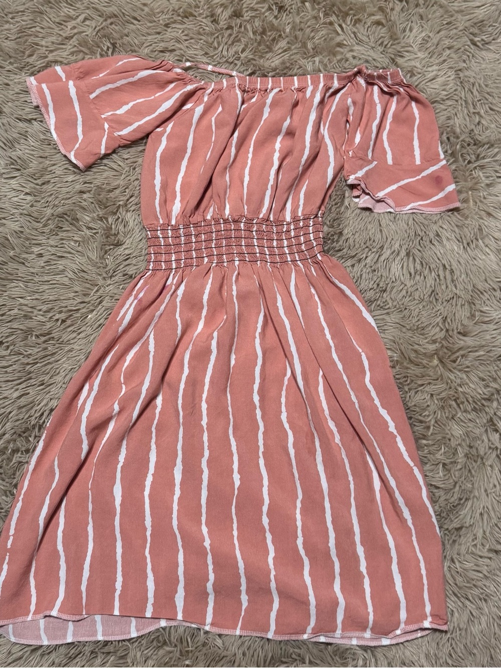 Off-Shoulder Rust Pink Striped Summer Dress